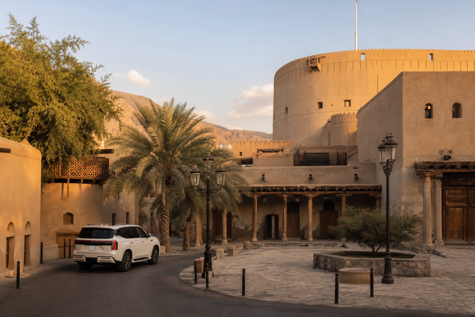 Historic Nizwa architecture and palm-lined surroundings in Oman